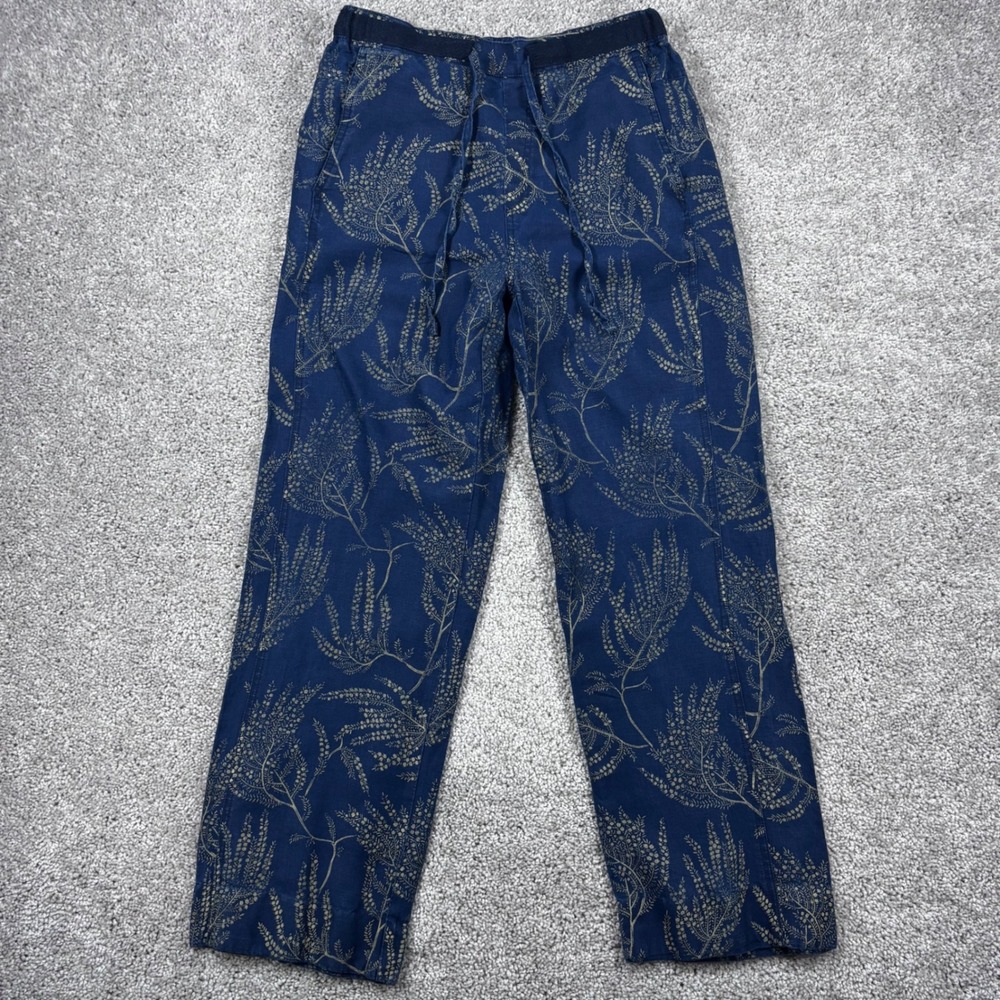 Orvis Womens Blue 100% Linen Floral Fern Print Straight Leg Pants Size Small